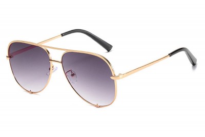 Women's Retro Oversized Gold Metal Aviator Pilot Sunglasses With Gradient Lens & Flat Top