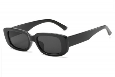 Women's Slim Rectangular Oval Retro Sunglasses in Black